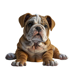 Obraz premium Adorable Bulldog Puppy Sitting Pretty White Background Cute Dog Pet Animal Brown Fur Paws