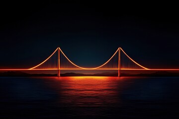 Obraz premium goal of life concept A luminous bridge at night, reflecting vibrant orange lights on calm waters under a dark sky.