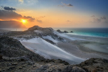 Obraz premium Detwah lagoon on island Socotra in Yemen at sunset