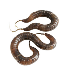 Obraz premium Two dark brown segmented worms on a white background forming a figure eight shape they are translucent and shiny showing internal structures