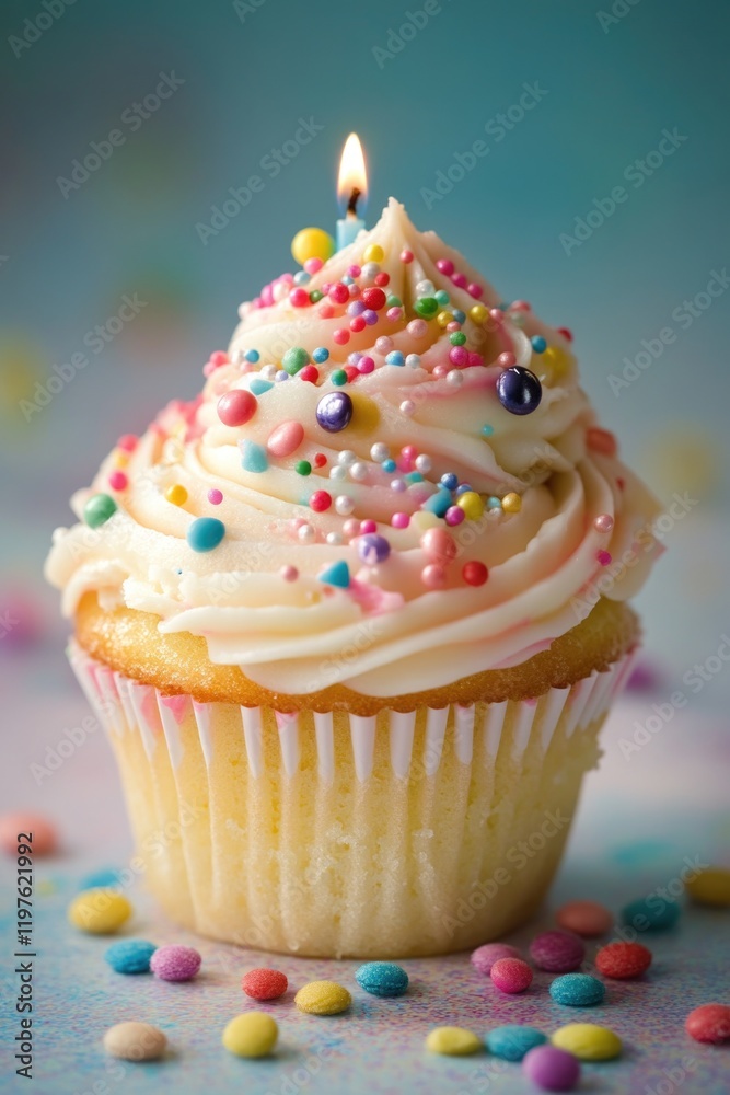 Sticker Cupcake with white frosting and sprinkles