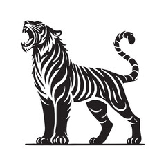 Bold roaring tiger silhouette for unique print designs - Roaring tiger black vector
