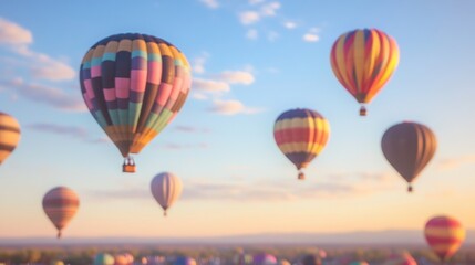 Fototapeta premium Hot air balloon festival with colorful balloons and dreamy blurred sky