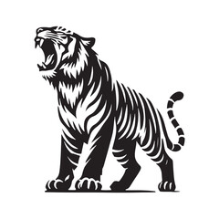 Striking roaring tiger silhouette for modern artistic applications - Roaring tiger black vector
