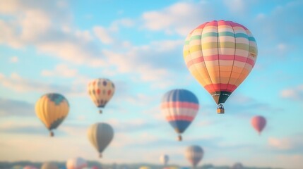 Obraz premium Hot air balloon festival with colorful balloons and dreamy blurred sky