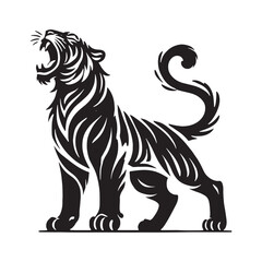 Powerful roaring tiger silhouette for innovative design uses - Roaring tiger black vector
