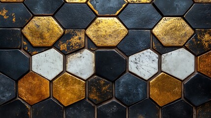 Fototapeta premium Elegant hexagonal pattern featuring black white and gold image