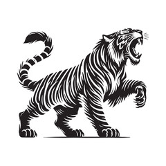 Fierce roaring tiger silhouette for creative art projects - Roaring tiger illustration - minimallest roaring tiger vector
