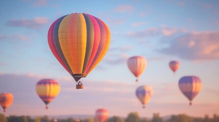 Fototapeta premium Hot air balloon festival with colorful balloons and dreamy blurred sky