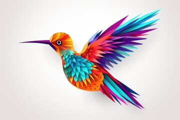 beautiful colorful colibri paper art illustration