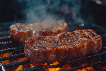 Cooking steaks on grill