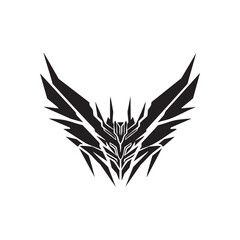 Bold black abstract emblem featuring sharp wings design.