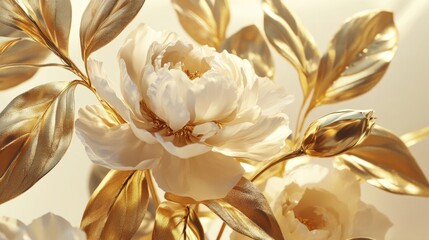 Close-up of flower with gold leaves