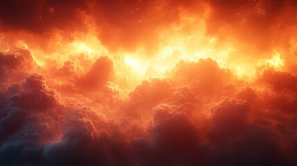 Obraz premium A fiery orange sky with clouds and a sun in the middle