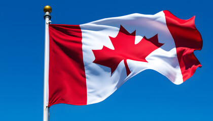 The Canadian Flag Waving Proudly Against a Clear Blue Sky