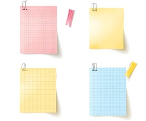 Four Colorful Gridded Note Papers With Binder Clips