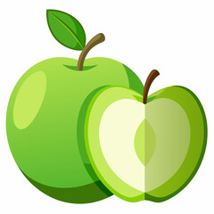 A whole green apple and a green apple cut in half are shown side-by-side 