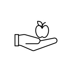 Apple in hand icon in liner stroke style
