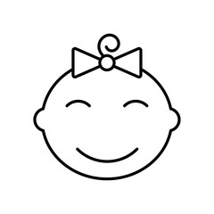 Baby girl face icon in liner stroke style