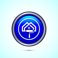 Home painting icon design illustration. House painting sign symbol for apps and websites. Blue color round button design