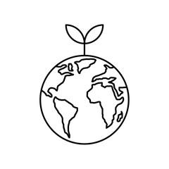 Green earth planet icon in liner stroke style