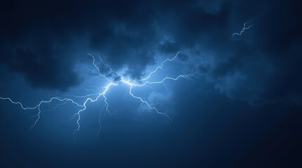 Dramatic Night Sky with Thunderstorms and Captivating Bright Lightning Bolts