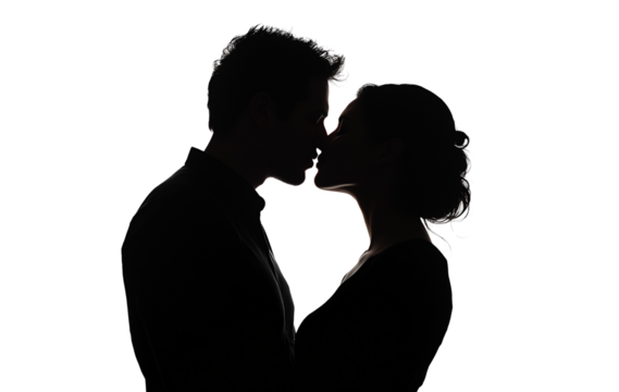 A man and woman kissing each other, against a transparent background png