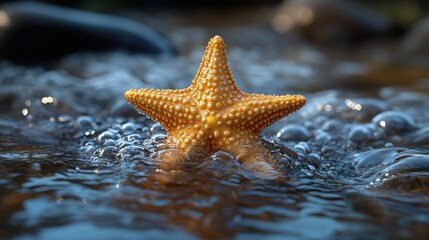 Starfish in a Stream: A Serene Coastal Scene