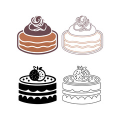 This image showcases three stylized illustrations of a layered cake.