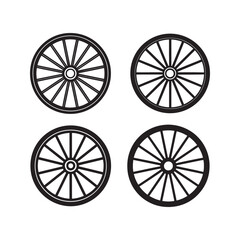 Fototapeta premium Set of Old wagon wheel silhouette, black and white silhouette, vector and illustration