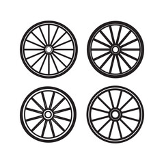 Fototapeta premium Set of Old wagon wheel silhouette, black and white silhouette, vector and illustration