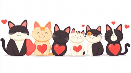 Fototapeta premium Adorable Little Cats with Heart Kawaii Characters for Wide Themes