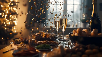 Festive New Year's Eve celebration scene.