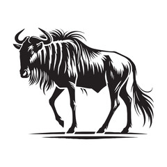Unique wildebeest silhouette for versatile media applications - Wildebeest black vector
