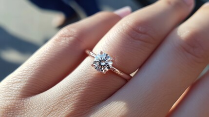 Obraz premium Minimalist engagement ring, round brilliant diamond generative ai