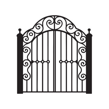 wrought iron gate silhouette, black and white silhouette, vector and illustration