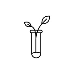 Test tube with plant icon in liner stroke style