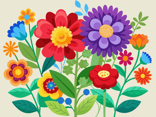 Flat Design Colorful Flowers with Minimalist Geometric Shapes for Botanical Illustrations