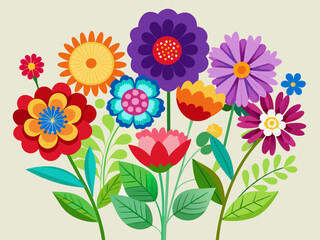 Flat Design Colorful Flowers with Minimalist Geometric Shapes for Botanical Illustrations