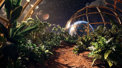 Martian Greenhouse Earth and Mars in View