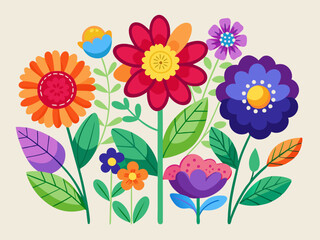 Flat Design Colorful Flowers with Minimalist Geometric Shapes for Botanical Illustrations