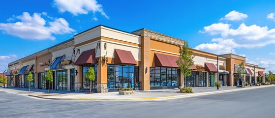 Modern Retail Strip Mall on Sunny Day