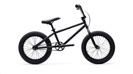 Fototapeta premium Black BMX bike, side view, isolated on white background.