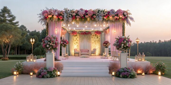 Beautiful wedding stage decorated with flowers