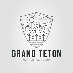 grand teton national park line art logo vector illustration design. american mountain badge minimalist icon