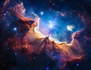 Cosmic Dance of Stars and Nebulae in a Deep Space Background