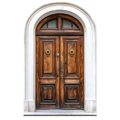 Elegant antique wooden door with brass numbers and arched entrance in a quaint architectural setting, Antique Door with Brass Numbers Elegant Wooden Entrance to Historic Building