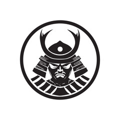 Samurai warrior in traditional armor, fierce expression, black and white illustration.