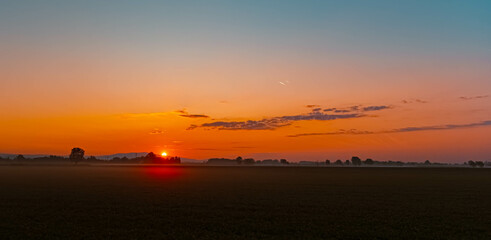 Foggy sunrise near Tabertshausen, Bavaria, Germany