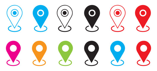 location icon set map pointer pin sign symbol red outline destination icon place address navigation locator sign vector illustration